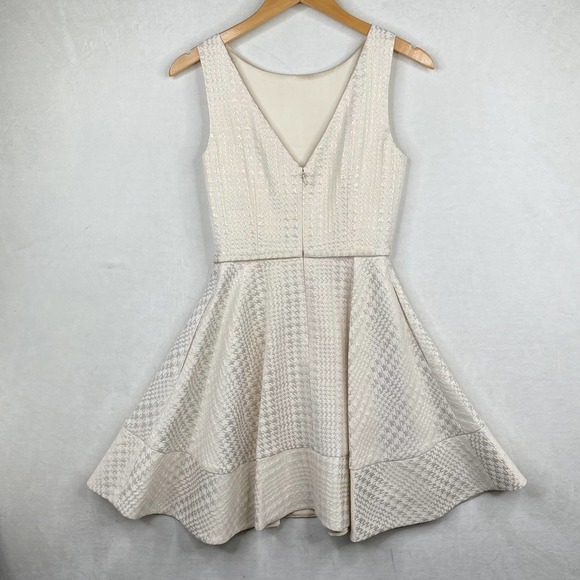 NWT Erin Erin Fetherston Women's Elsie Herringbone Jacquard Belted Ivory Dress-2 - Picture 2 of 9